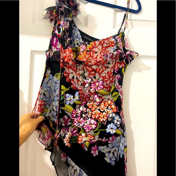 Josie Natori silk asymmetric floral top - Picture 3 of 5
